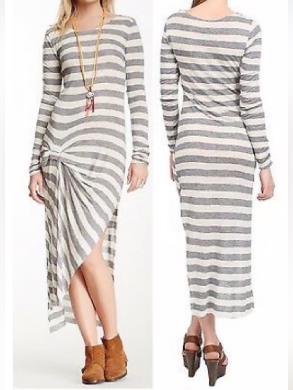 🏖️Free People Striped Twist Knot Long Sleeve Swim Cover Up Dress Sz S🌊